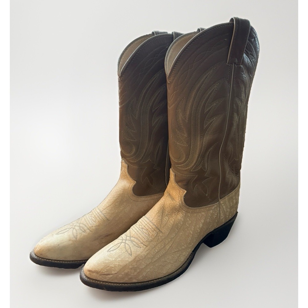 Justin Boots 8048 Gray Exotic Wildebeest Leather Cowboy Men's 10.5 EE USA Made